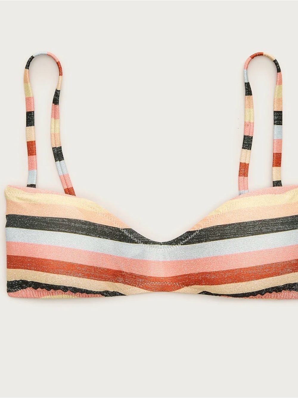 J. Crew wave Striped Bikini Top in Pink, Peach, Black, Cream & Rust